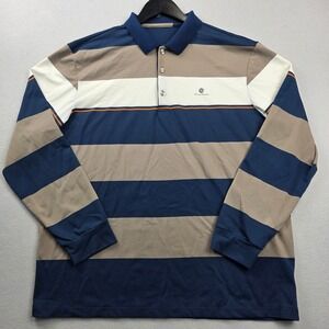 Daniel Hechter Mens XXL Long Sleeve Polo Shirt Blue Tan Striped Stretch Viscose